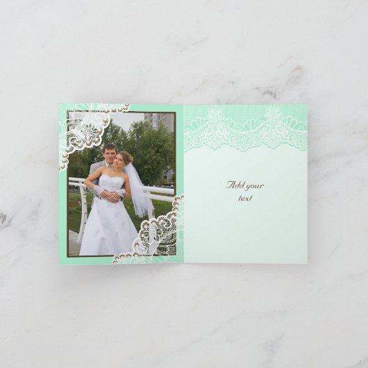 Carte De Remerciements Dentelle blanche avec remerciement de mariage vert (Intérieur)