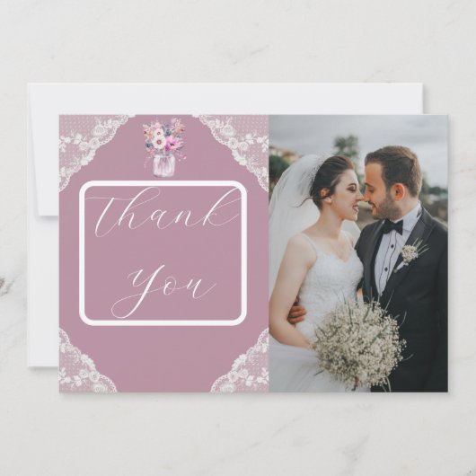 Carte De Remerciements Dentelle de pays Mason Jar rose (Devant)