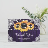 Carte De Remerciements Dentelle de tournesol rustique Mariage pourpre (Debout devant)