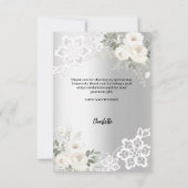 Carte De Remerciements Dentelle florale blanche en argent photo d'anniver (Dos)
