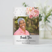 Carte De Remerciements Dentelle florale rose argent photo d'anniversaire (Debout devant)