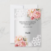 Carte De Remerciements Dentelle florale rose argent photo d'anniversaire (Dos)