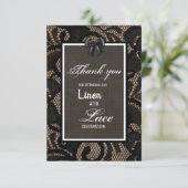 Carte De Remerciements Dentelle noire, toile de jute, lin mariage personn (Debout devant)