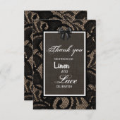 Carte De Remerciements Dentelle noire, toile de jute, lin mariage personn (Devant / Derrière)