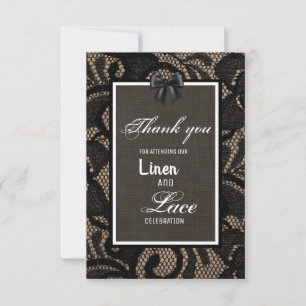 Carte De Remerciements Dentelle noire, toile de jute, lin mariage sur mes