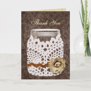 Carte De Remerciements Dentelle rustique enveloppé Mason Jar Mariage
