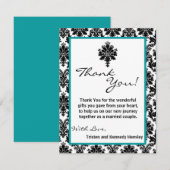 Carte De Remerciements dentelle turquoise de damassé de noir PLAT du (Devant / Derrière)