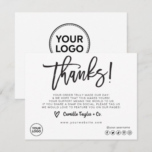 Carte de remerciements d'entreprise/emballage (Devant / Derrière)