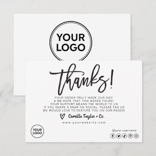 Carte de remerciements d'entreprise/emballage (Devant / Derrière)