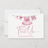 Carte De Remerciements Des vêtements roses preppy sur une ligne baby show (Devant)