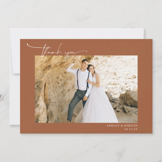 Carte De Remerciements Désert moderne de Boho | Mariage de script simple (Devant)