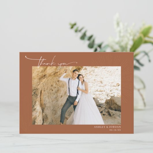 Carte De Remerciements Désert moderne de Boho | Mariage de script simple (Debout devant)