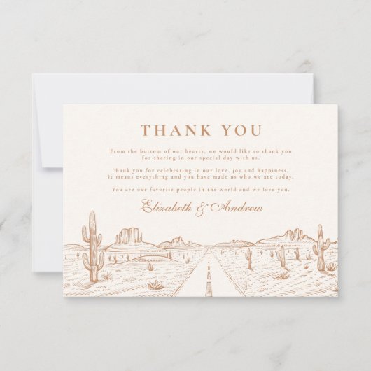 Carte De Remerciements Desert Road Western Mariage (Devant)