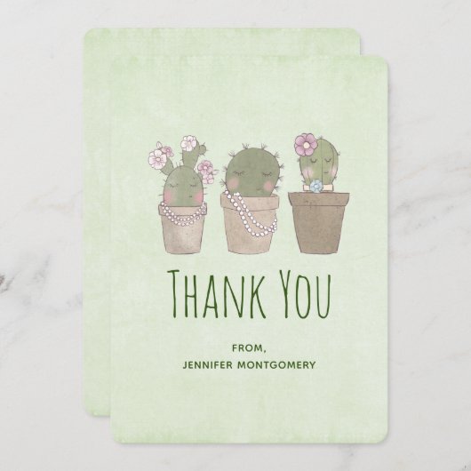 Carte De Remerciements Design d'aquarelle Trio Cactus Trio mignon et sour (Devant / Derrière)
