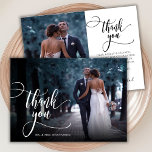 Carte De Remerciements Design moderne Calligraphie Script 2 Mariage photo<br><div class="desc">Elégant Boho Chic Calligraphie Script Mariage 2 Carte de remerciements photo. Un mariage élégant vous remercie modèle avec une photo verticale complète sur le devant avec le texte "Merci" dans une main tourbillonnant fantaisie lettrage typographie script swash tail police overlay sur l'image et un côté inverse (1) photo et préfait...</div>