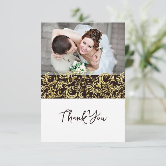 Carte De Remerciements Design noir et or de luxe avec photo (Debout devant)