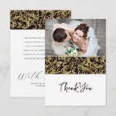Carte De Remerciements Design noir et or de luxe avec photo (Devant / Derrière)