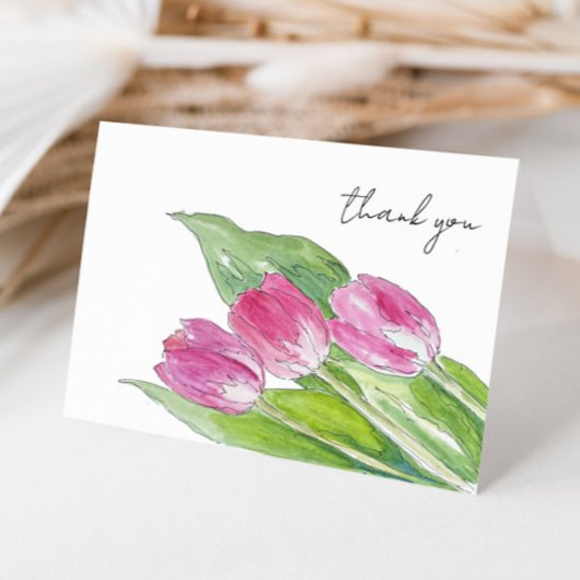 Carte De Remerciements Dessin à la main d'un tulipe rose de printemps