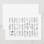 Carte De Remerciements Dessin à l'encre de fleurs et d'herbes (Devant / Derrière)