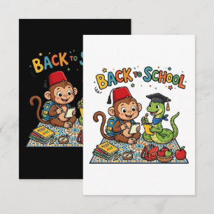 Carte De Remerciements Dessin animé de rentrée scolaire avec un singe mig