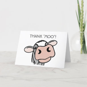 Carte De Remerciements dessin animé vache noir blanc rose baiser gris ani
