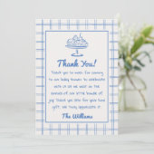 Carte De Remerciements Dessin Blue Silly Goose En vichy Baby shower garço (Debout devant)