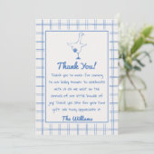 Carte De Remerciements Dessin Blue Silly Goose En vichy Baby shower garço (Debout devant)