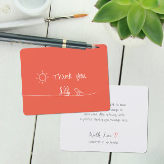 Carte De Remerciements Dessin de fleurs d'oiseau de soleil minimaliste or