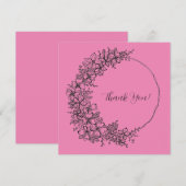 Carte De Remerciements Dessin d'encre de couronne rose (Devant / Derrière)