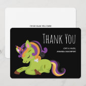Carte De Remerciements Dessin d'Halloween de licorne de Frankenstein mign (Devant / Derrière)