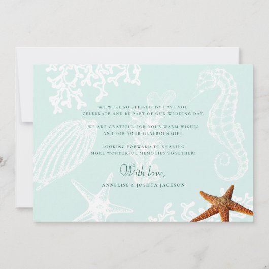 Carte De Remerciements Destination plage étoile de mer photo mariage (Dos)