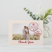 Carte De Remerciements Destination rouge mariage double bonheur photo (Debout devant)