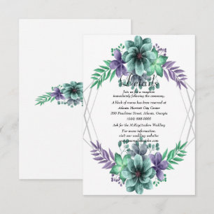 Carte De Remerciements Détails de mariage floral aquarelle vert et violet