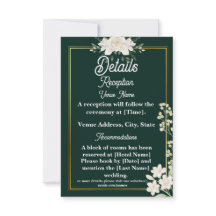 Détails de mariage floraux verts et or élégants