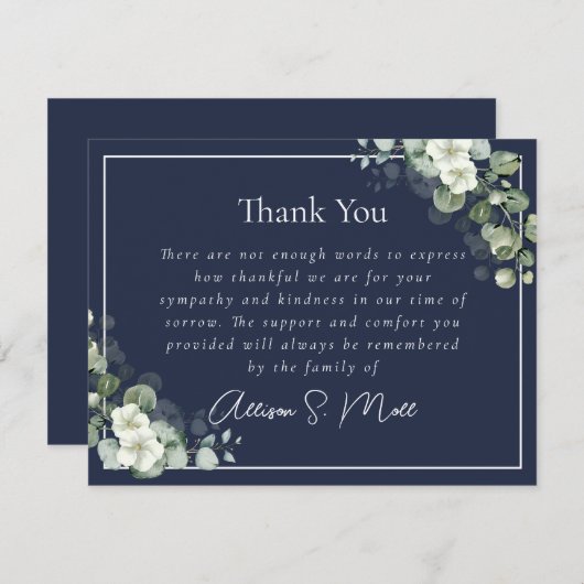 Carte De Remerciements Deuil funéraire Eucalyptus Bleu (Devant / Derrière)