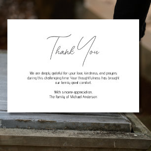 Carte De Remerciements Deuil Traditionnel Minimaliste Gris Foncé Funérair