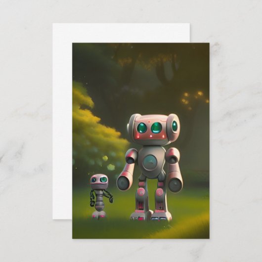Carte De Remerciements Deux amis robots (Devant / Derrière)