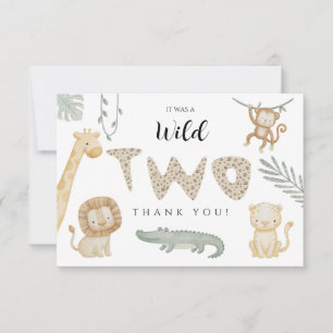 Carte De Remerciements Deux Animaux Sauvages de Safari Jungle 2ème Annive