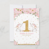 Carte De Remerciements Deux bébés filles 1er anniversaire Eléphant floral (Dos)