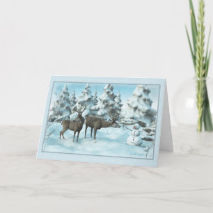 Carte De Remerciements Deux Cerfs et un Snowman
