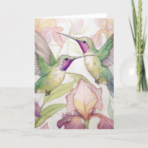 Carte De Remerciements Deux colibris à la pêche Iris