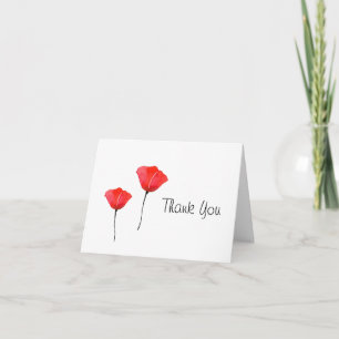 Carte De Remerciements Deux coquelicots aquarelle rouge