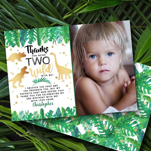 Carte De Remerciements Deux Dinosaures Sauvages - Photo Deuxième Annivers