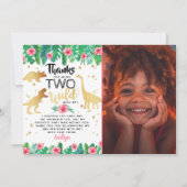 Carte De Remerciements Deux Filles sauvages Dinosaure Deuxième photo d'an (Devant)