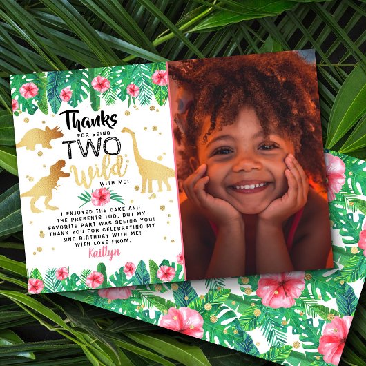 Carte De Remerciements Deux Filles sauvages Dinosaure Deuxième photo d'an