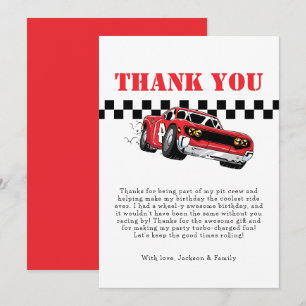 Carte De Remerciements Deux Garçon de Voiture de Course Rouge Moderne Rap
