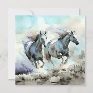 Carte De Remerciements Deux mustangs sauvages courent contre le vent