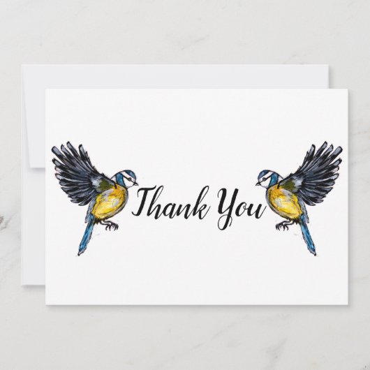 Carte De Remerciements Deux Petits Oiseaux Bleus (Devant)