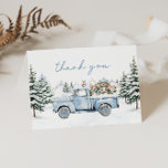 Carte de remerciements d'hiver sur les animaux des<br><div class="desc">Carte de remerciements d'hiver avec aquarelle vintage camion bleu et animaux de bois. Une douce façon saisonnière de partager votre gratitude.</div>