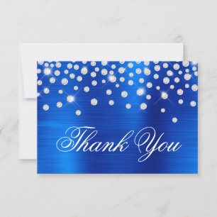 Carte De Remerciements Diamant Confetti Royal Blue Satin Ombre Foil